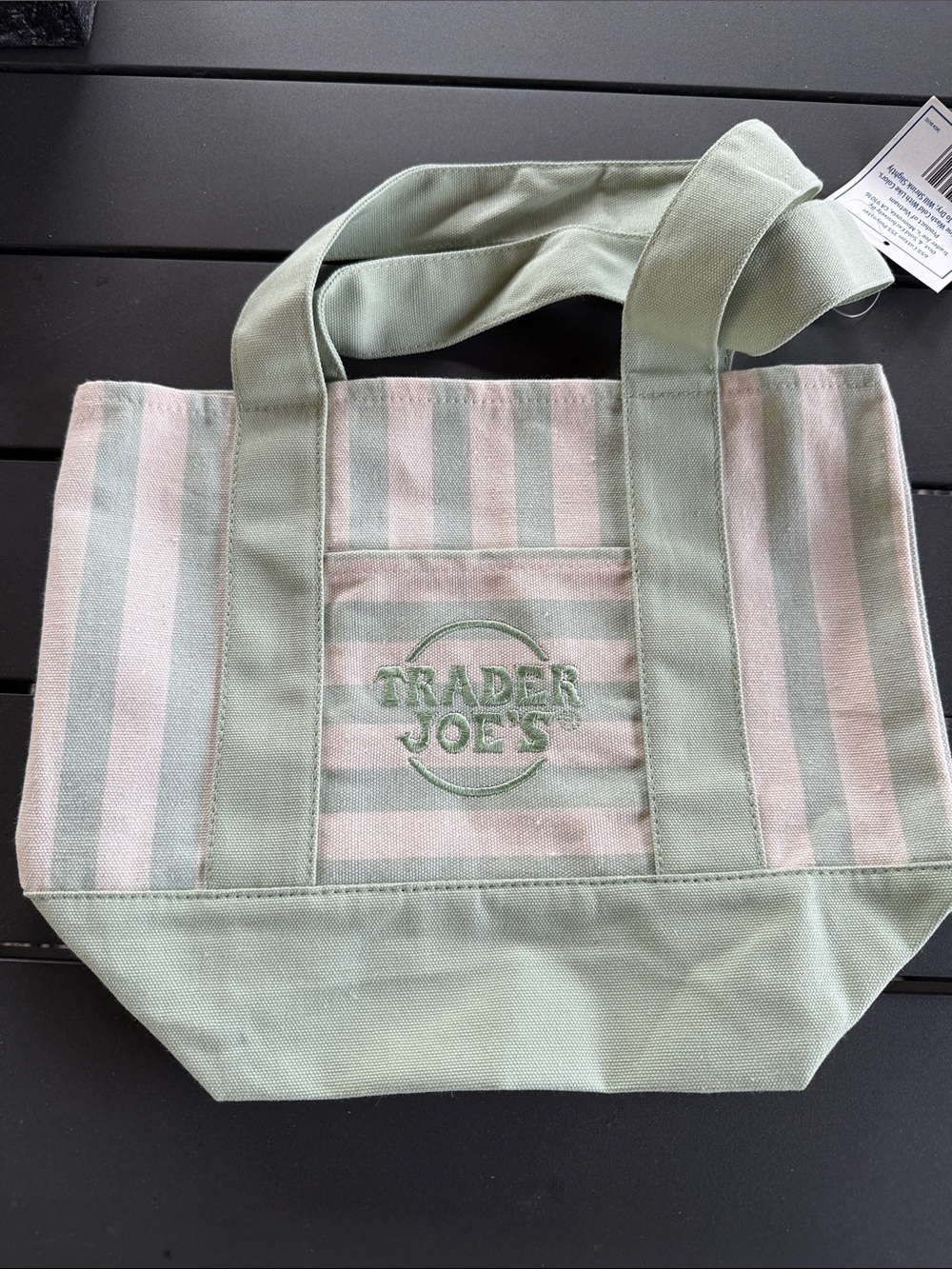 Trader Joe's Mint Green and Cream Stripe Canvas Tote